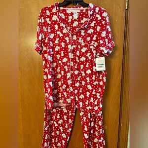 Charming Red Cat Print Women's Pajama Set